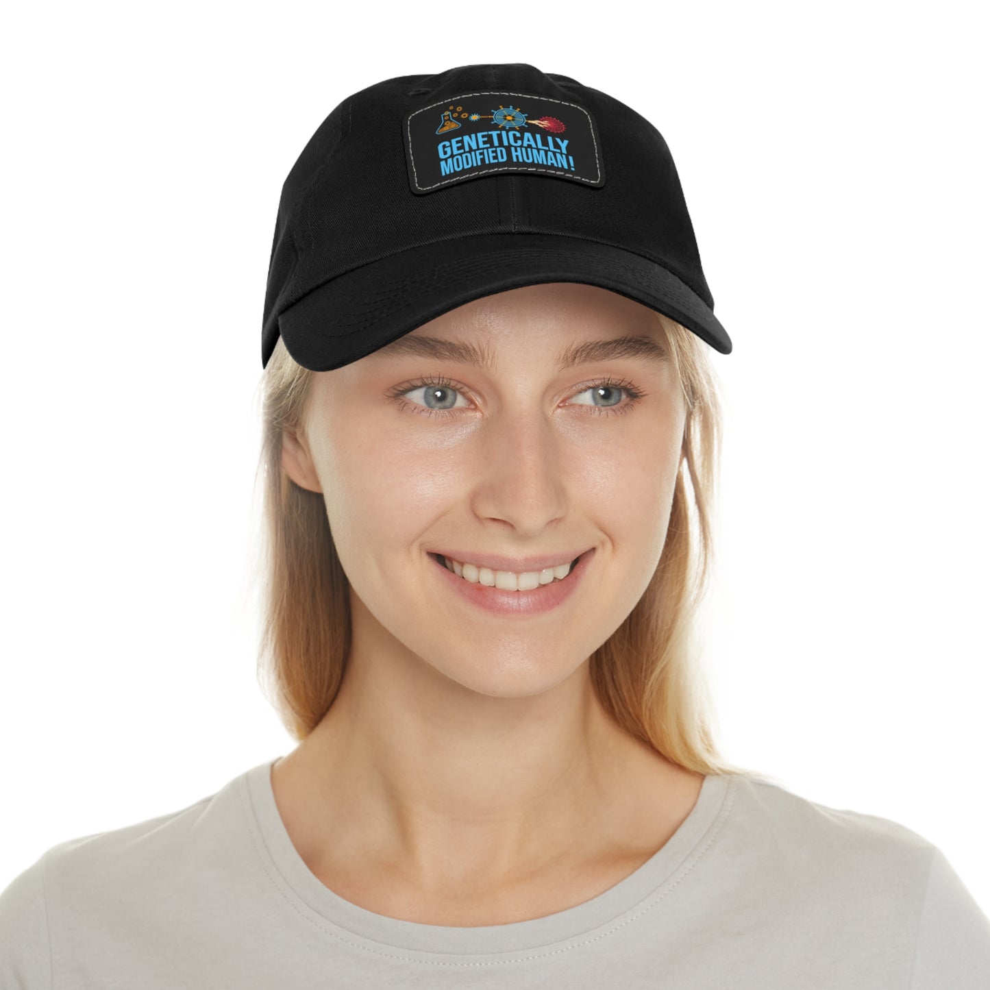 Genetically modified Human 2 Dad Hat with Leather Patch (Rectangle)