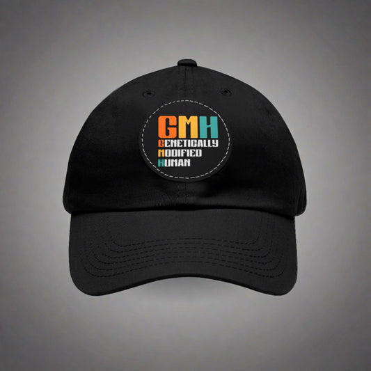 Genetically Modified Human Dad Hat with Leather Patch (Round)