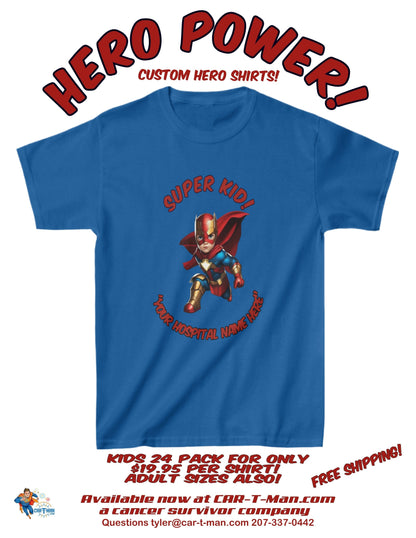 12 Pack Custom Hero Tee Shirt for Hospitals! Kids XL Blue $239.90